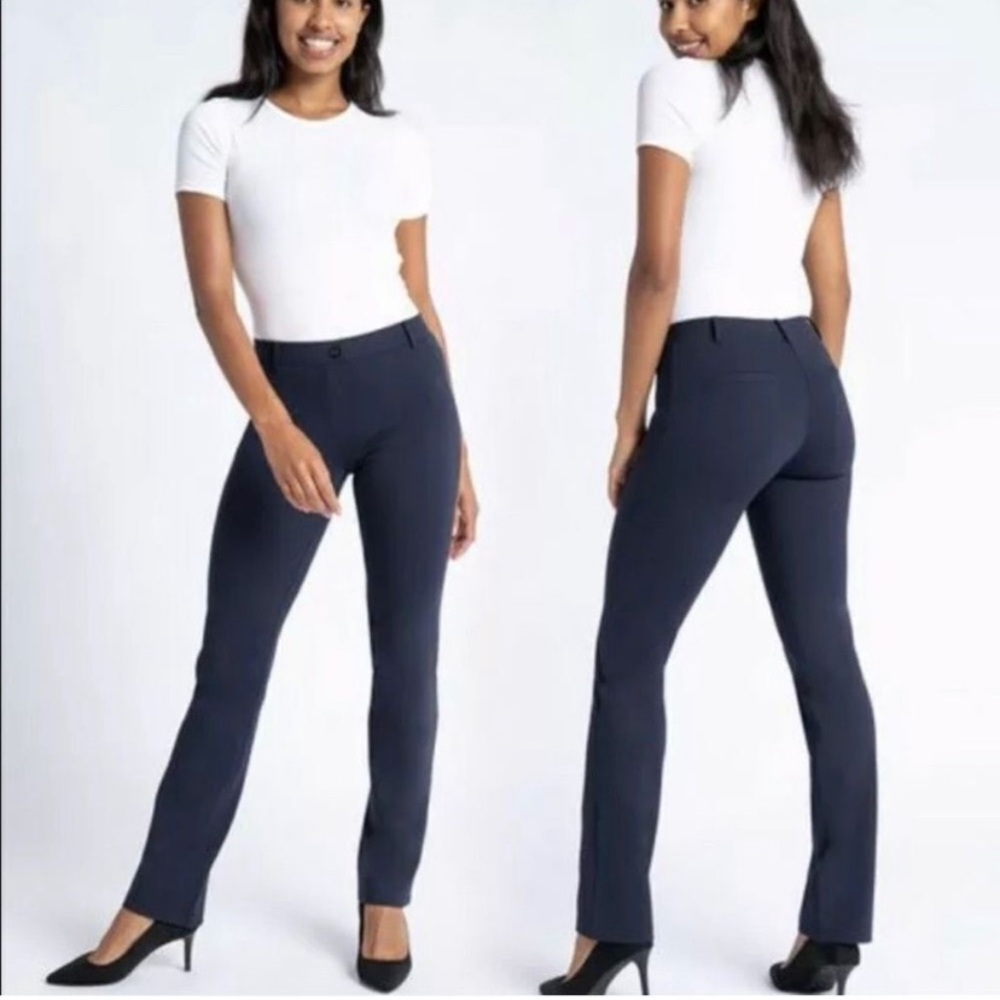 Betabrand Small Women's Dress Yoga Pants Navy Blue Straight Leg